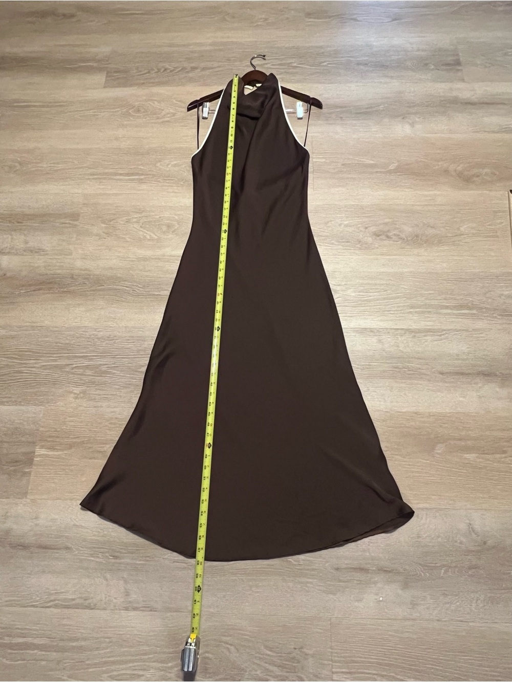 NWT Zara Beautiful Womens XL Brown Draped Halter Neck Maxi Dress Open Back Satin - Picture 7 of 13